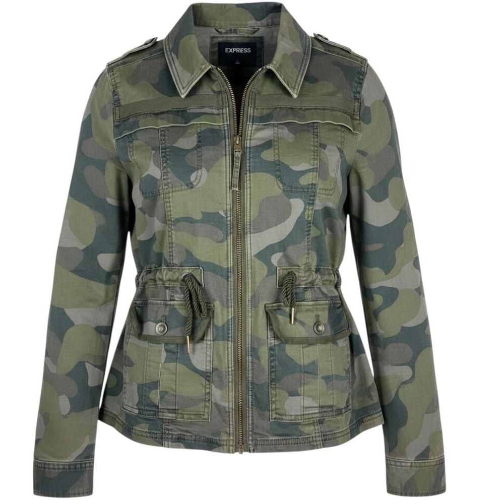 Express Utility Jacket Womens M Green Camo Military Streetwear Grunge Casual